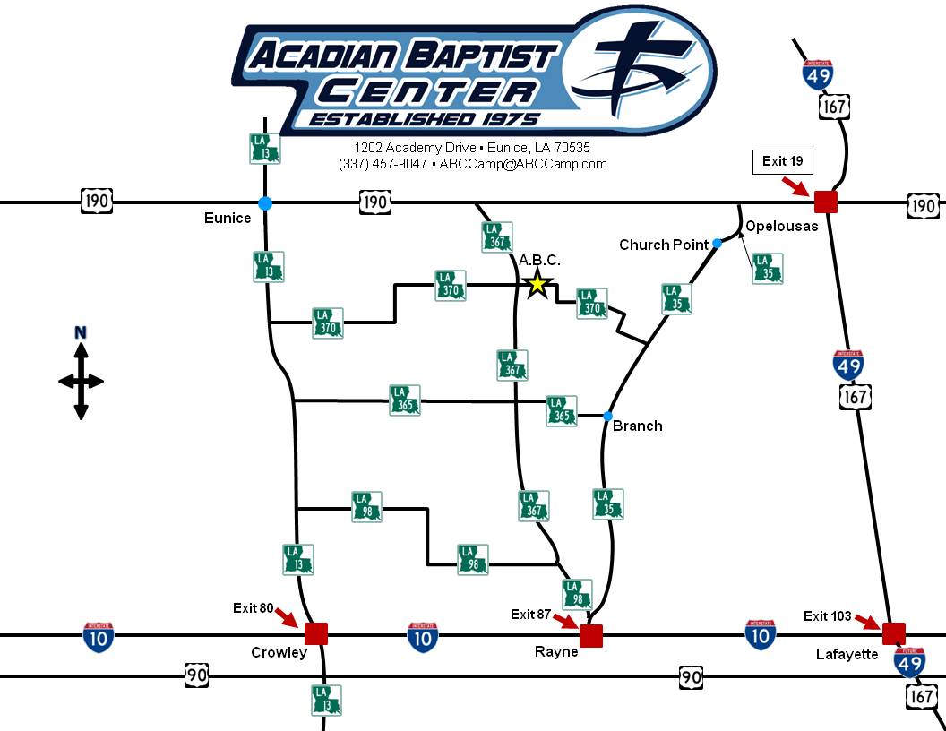 Map to Acadian Baptist Center